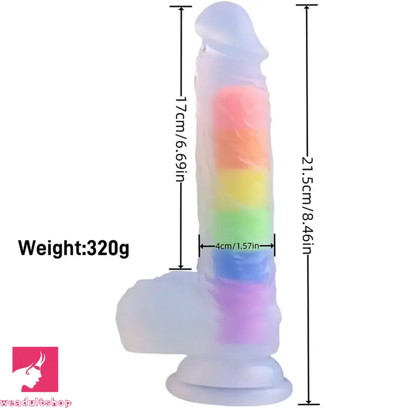 8.46in Silicone Rainbow Soft Realistic Big Crystal Clear Jelly Pleasure Dildo