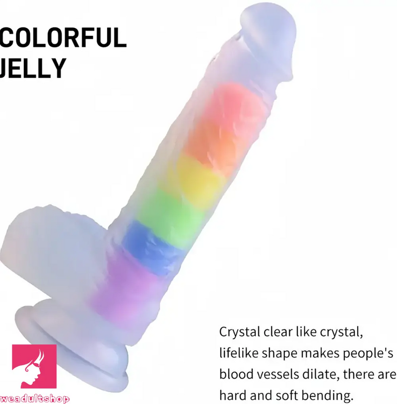 8.46in Silicone Rainbow Soft Realistic Big Crystal Clear Jelly Pleasure Dildo