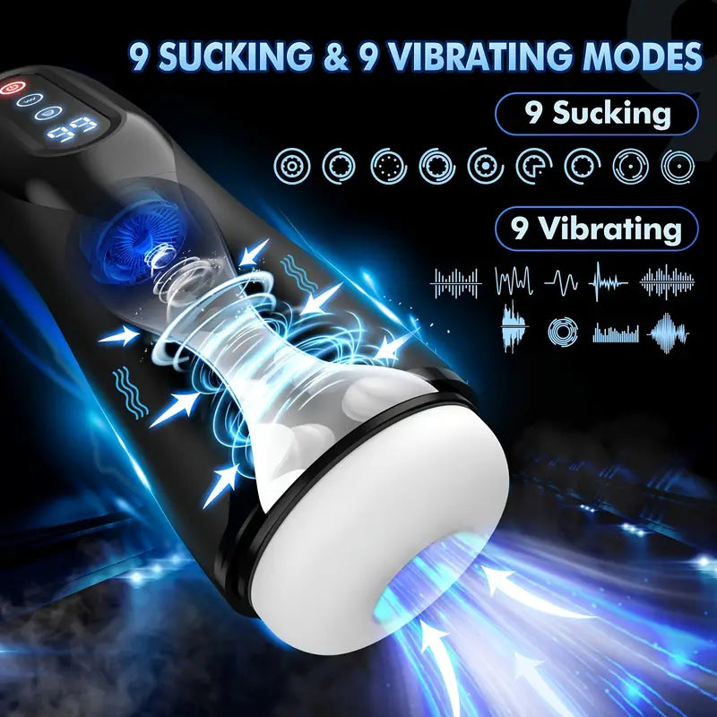 Sucking 9 Suction Vibration Heating Hands Free Auto Male Stroker