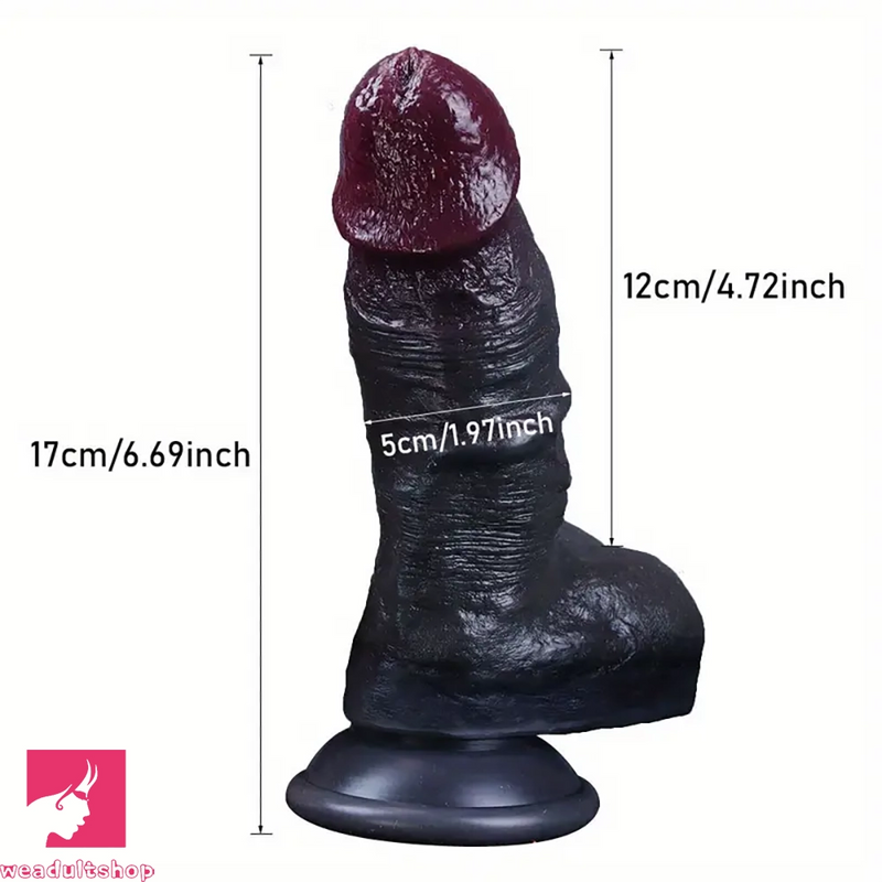 6.69in Realistic Silicone Soft Ebony Veins Cock Dildo With Suction Cup