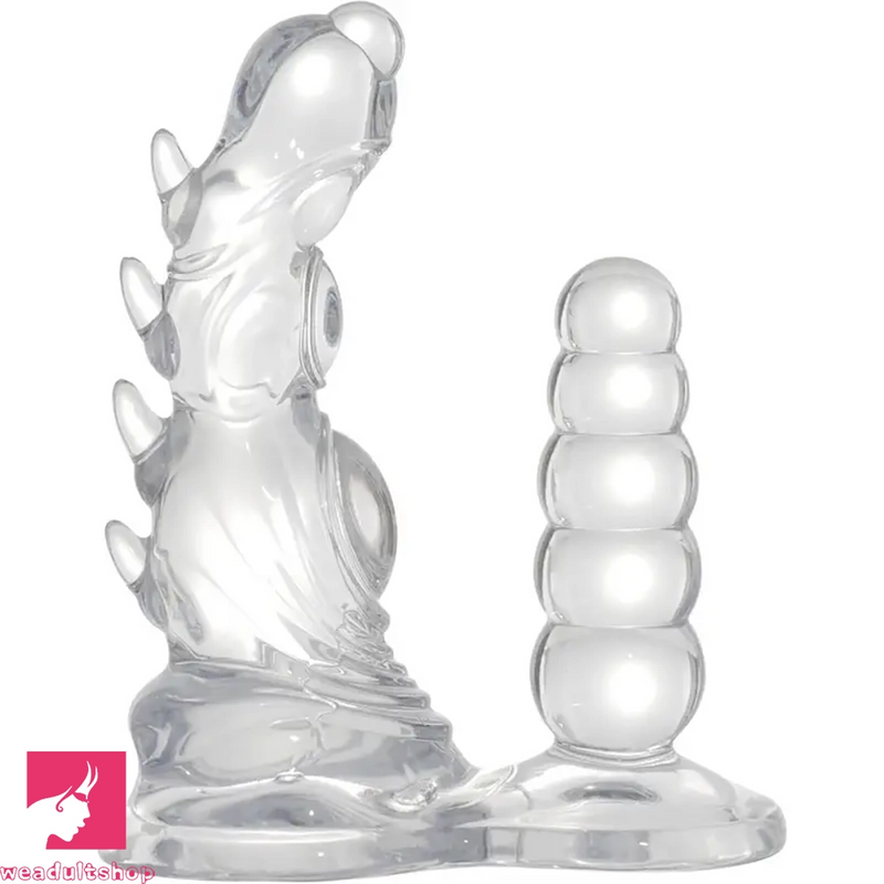 7.48in TPE Dual Heads Clear Knot Monster Spiked Dildo With Anal Beads