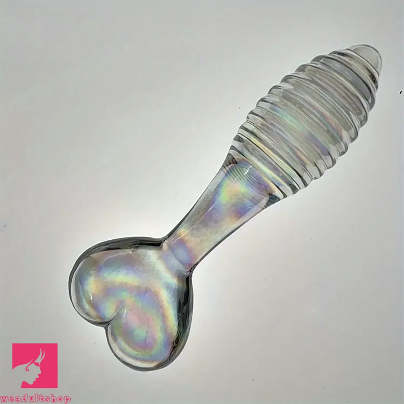 5.11in Glass Spiral Sharp Head Dildo With Heart Base Love Adult Toy