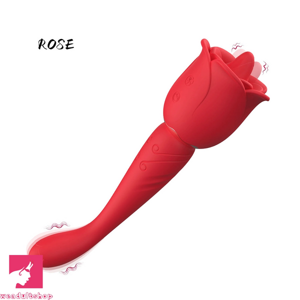 8.9in Licking Vibrating 2in1 Tongue Vibrating Dildo Rose Adult Toy