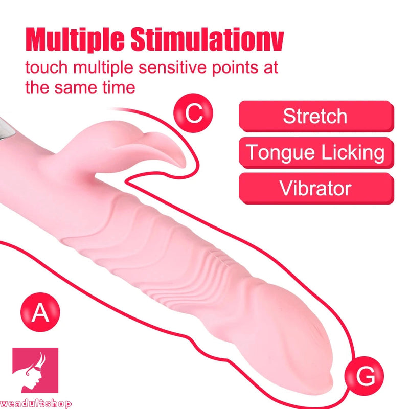 10.24in Thrusting Vibrating Heating Big Dildo With Tongue Licking Toy