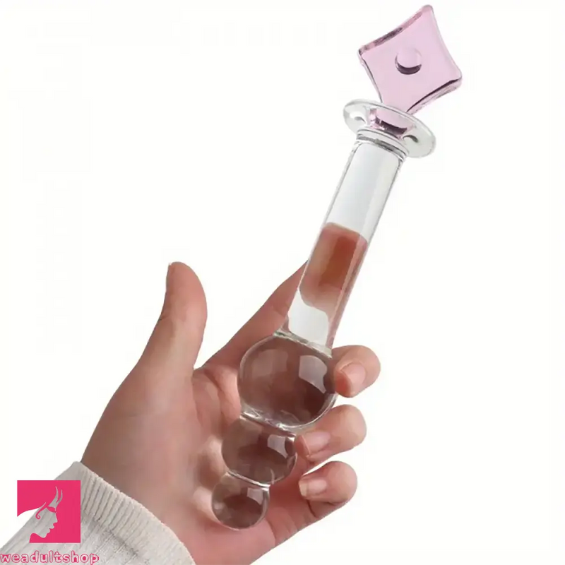 7.87in Crystal Glass Penis Real Beads Dildo With Square Crystal Pagoda