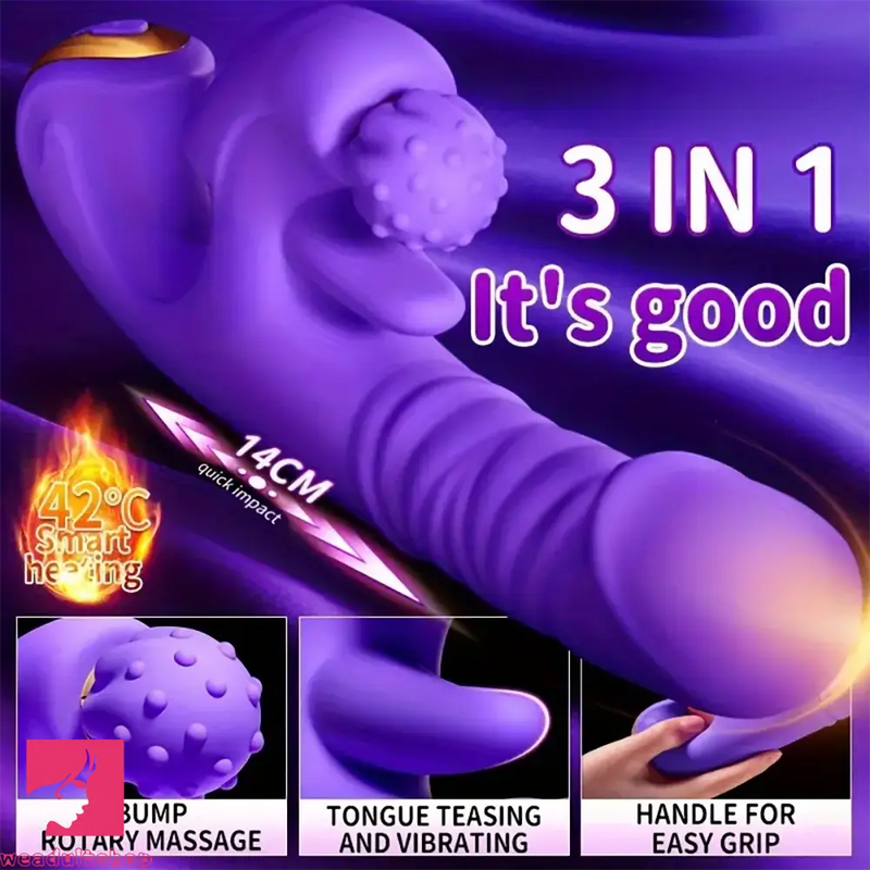 5.51in Triple Dildo Heating Thrusting Impact Rotation Electric Dildo