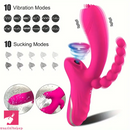 8.8in Sucking Vibrating Dual Penetration Auto Big Dildo With Butt Beads