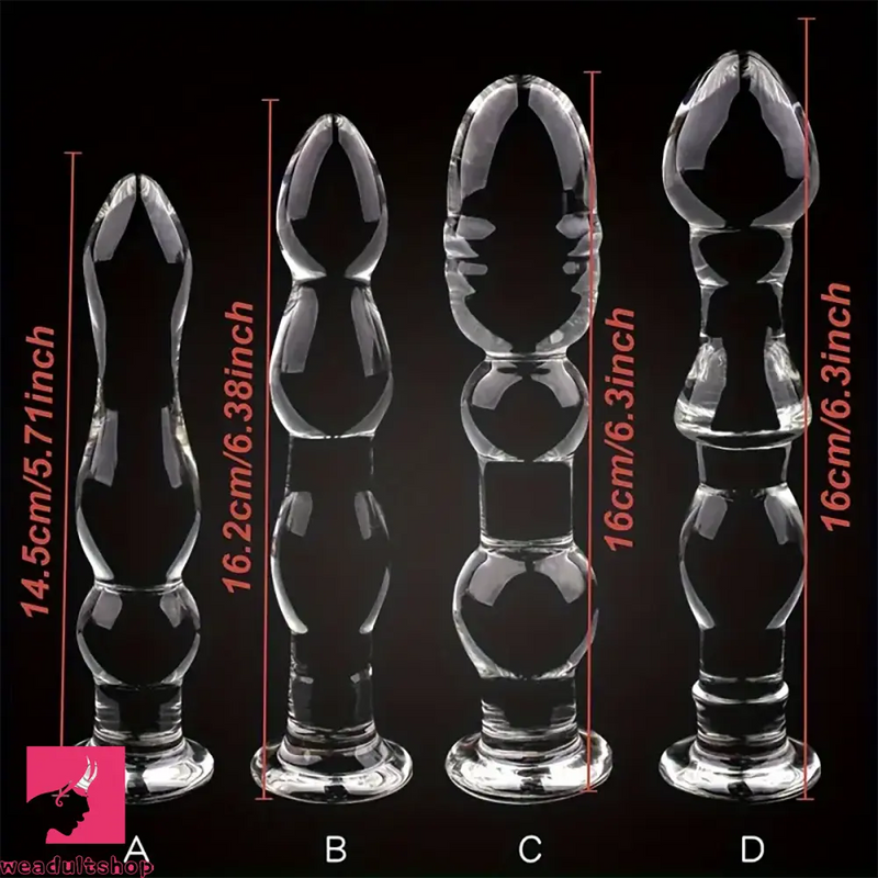 5.71in 6.3in 6.38in Glass Beads Clear Dildo For G-spot Vaginal Anus