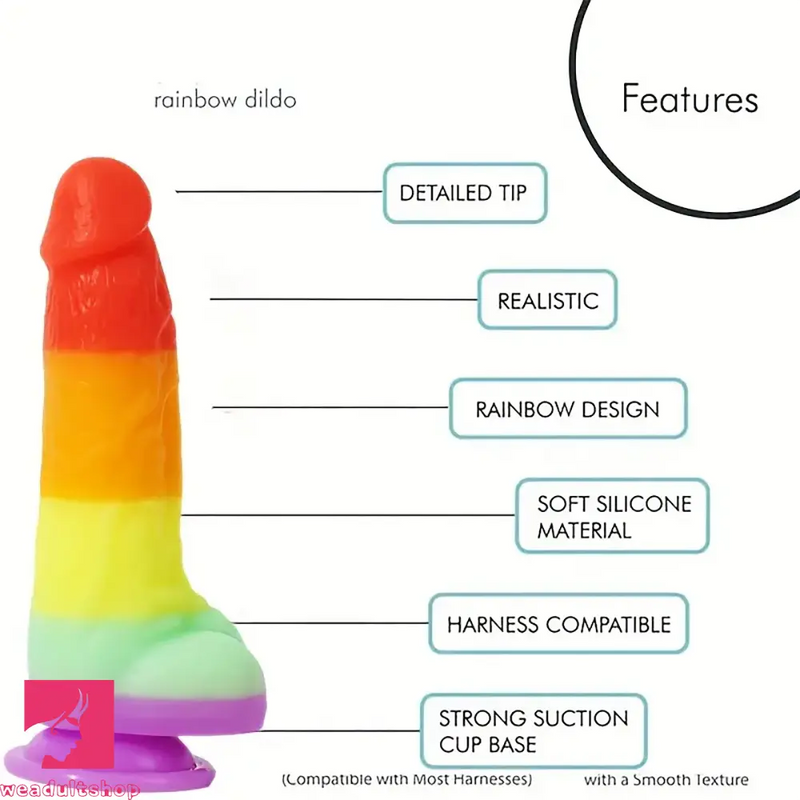 6.89in Silicone Rainbow Soft Realistic Design Harness Pleasure Dildo