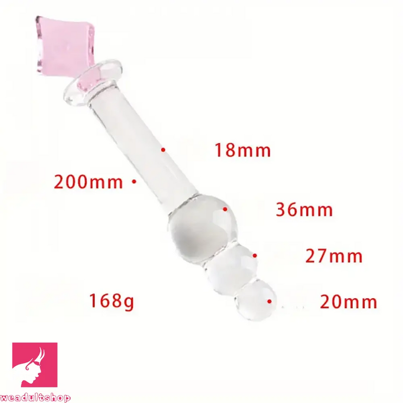 7.87in Crystal Glass Penis Real Beads Dildo With Square Crystal Pagoda