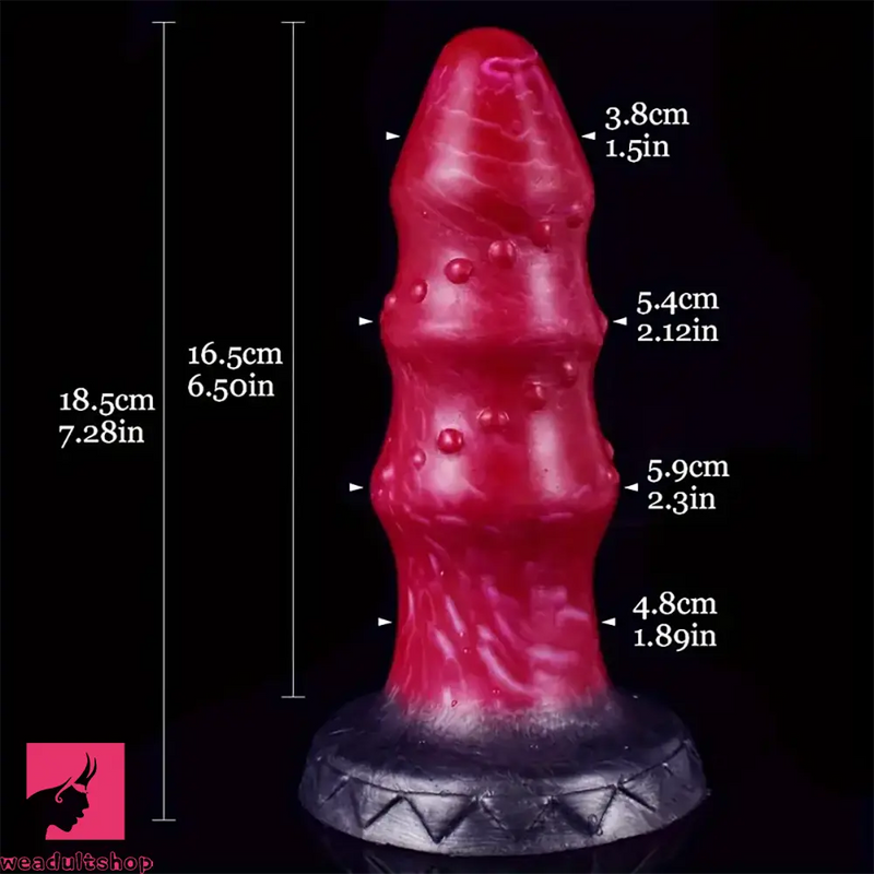 7.28in Liquid Silicone Fantasy Thread Convex Spiked Soft Dildo