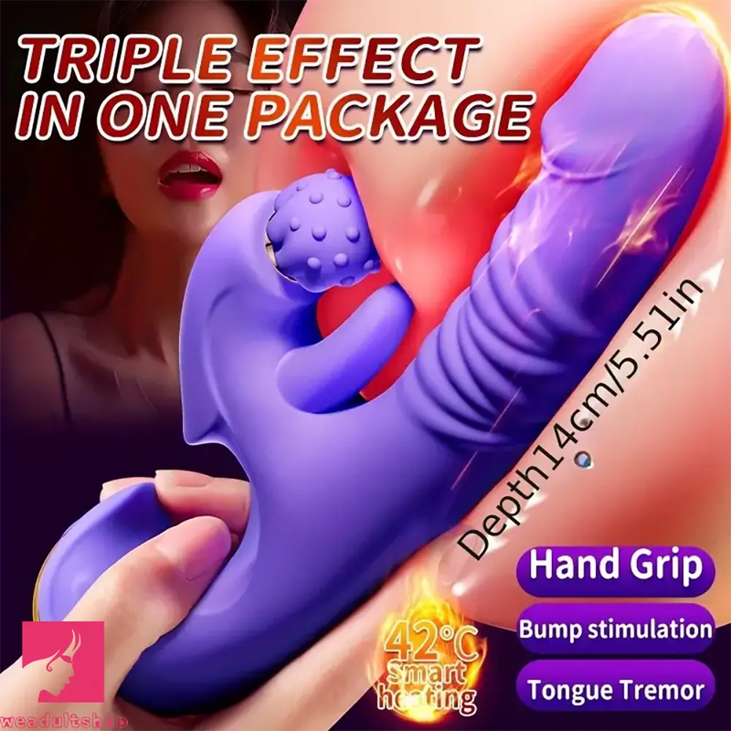 5.51in Triple Dildo Heating Thrusting Impact Rotation Electric Dildo