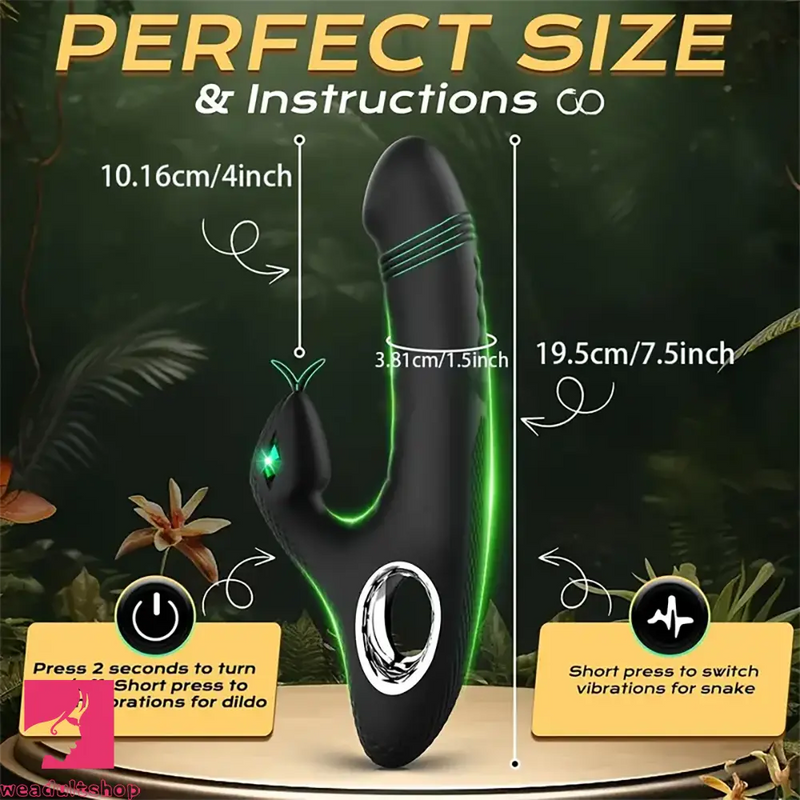 7.5in Snake Vibrating Silicone Soft Automatic Black Dildo For Anal Sex