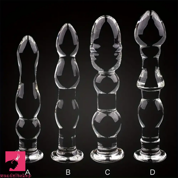 5.71in 6.3in 6.38in Glass Beads Clear Dildo For G-spot Vaginal Anus