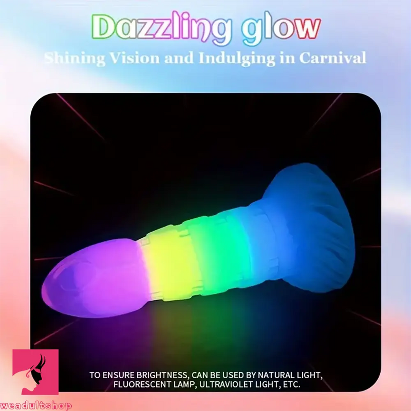 7.87in Luminous Silicone Real Soft Rainbow Dildo Hands Free Toy