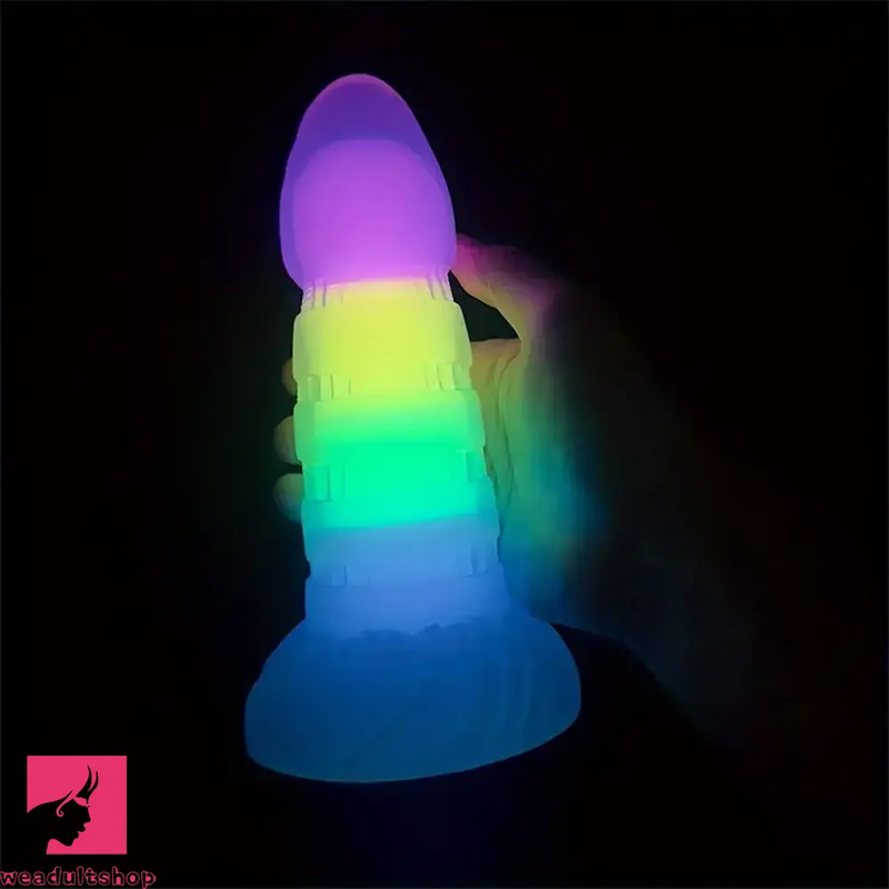 7.87in Luminous Silicone Real Soft Rainbow Dildo Hands Free Toy