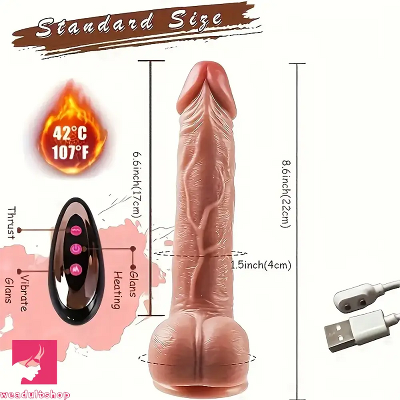 8.6in Telescopic Vibrating Heating Remote Silicone Soft G Spot Dildo