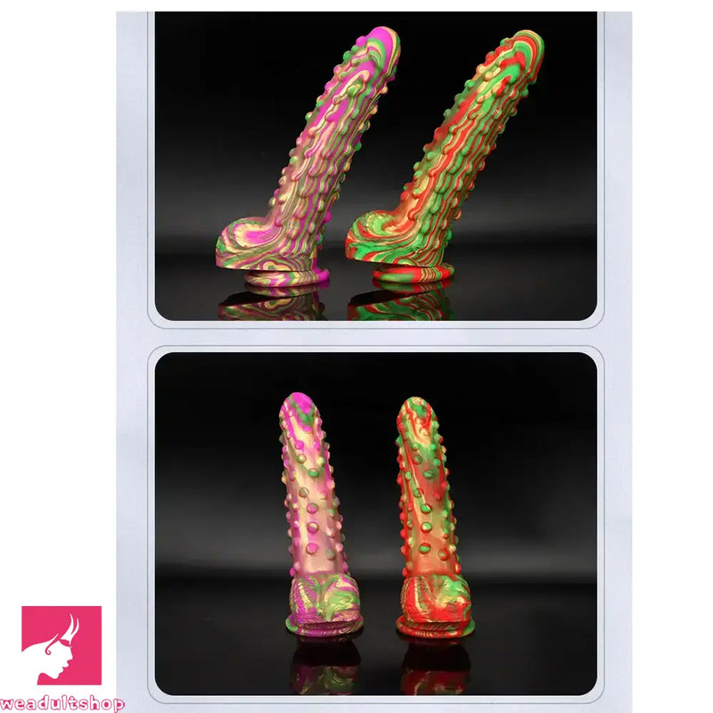 8.86in Spiked Soft Silicone Big Meat Pellet Mixed Color Dildo