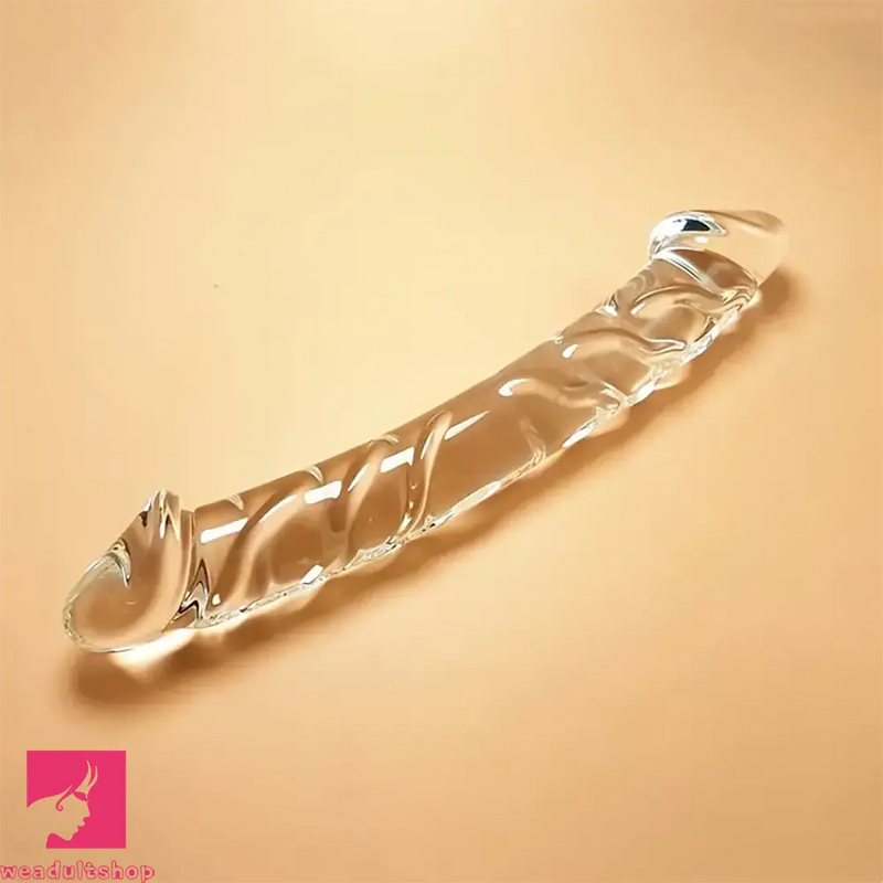 7.9in Clear Glass Double-Headed Penetration Dildo For G-spot Orgasm