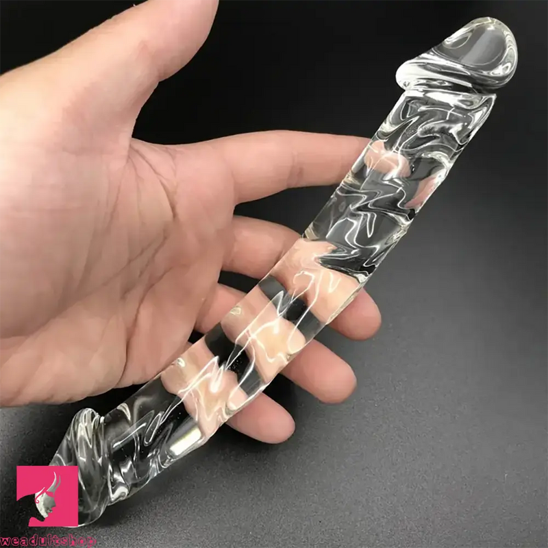 7.9in Clear Glass Double-Headed Penetration Dildo For G-spot Orgasm