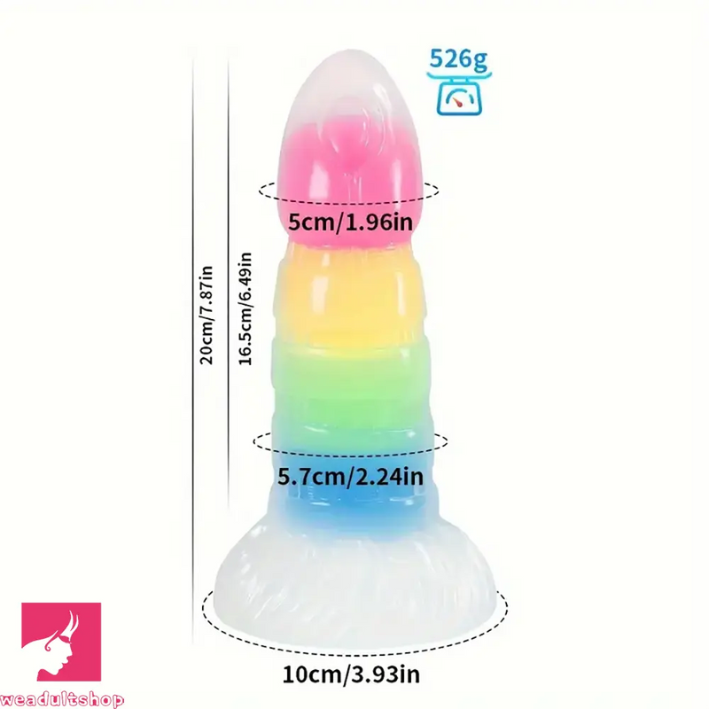 7.87in Luminous Silicone Real Soft Rainbow Dildo Hands Free Toy