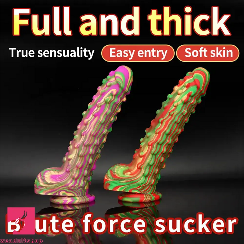 8.86in Spiked Soft Silicone Big Meat Pellet Mixed Color Dildo