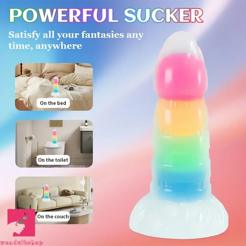 7.87in Luminous Silicone Real Soft Rainbow Dildo Hands Free Toy