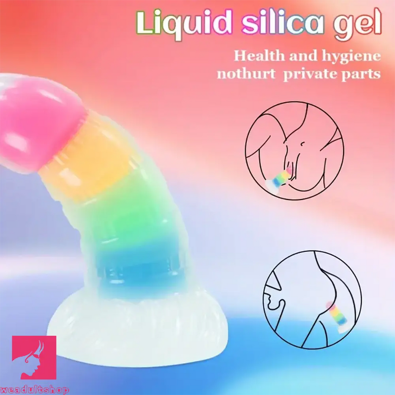 7.87in Luminous Silicone Real Soft Rainbow Dildo Hands Free Toy