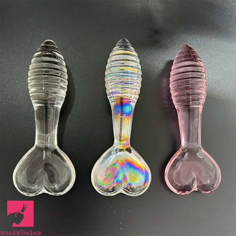 5.11in Glass Spiral Sharp Head Dildo With Heart Base Love Adult Toy