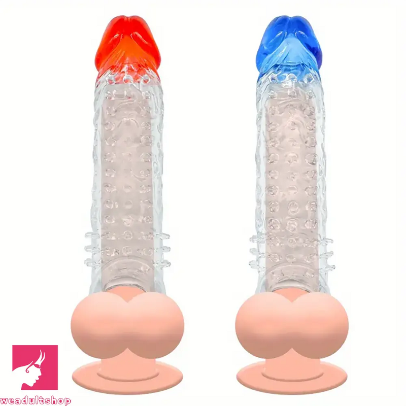 8.46in Clear Anatomy Big Spiked Penis Sleeve Dildo For Enlargement