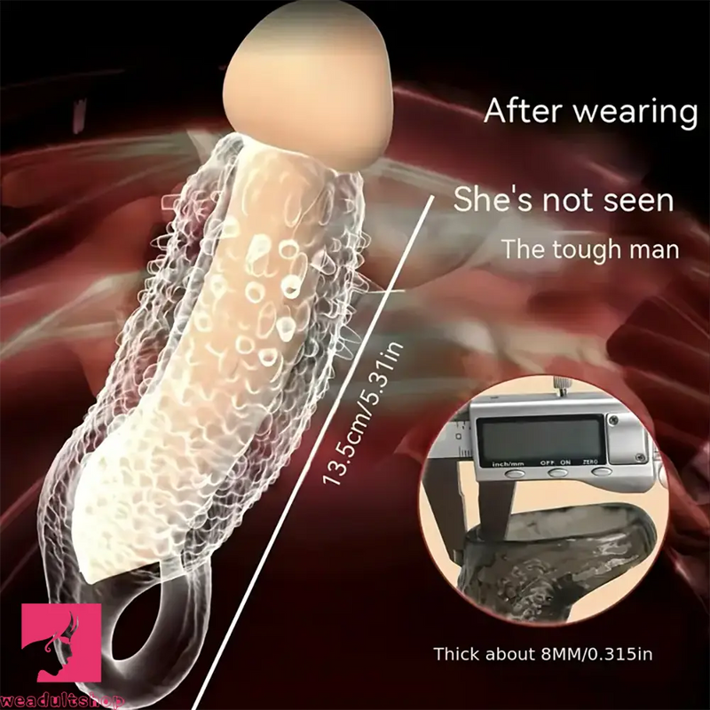 5.31in Clear Soft Spiked Cock Sleeve Dildo For Enlargement Thicken