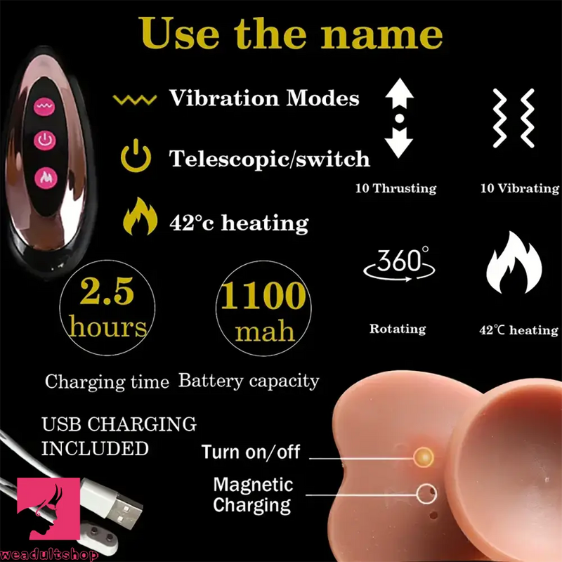 9in Remote Control Thrusting Vibrating Heating Silicone Real Dildo