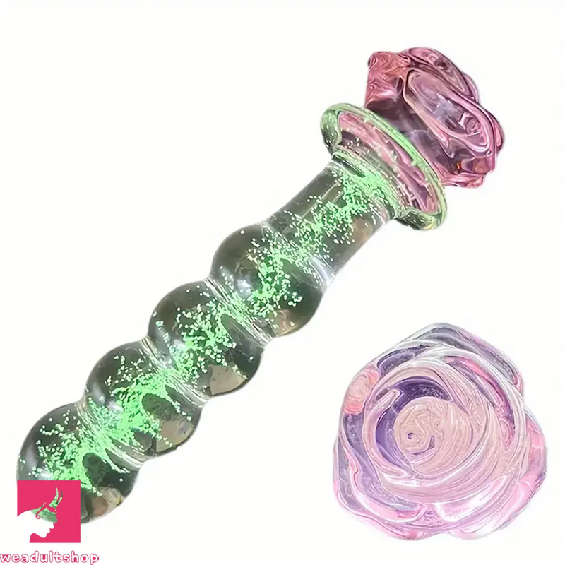 5.7in Glowing Glass Anal Dildo With Rose Base Dildo For Prostate Sex