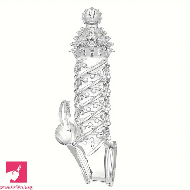 7.48in Clear Anatomy Spiked Penis Sleeve Dildo For Anus Massage