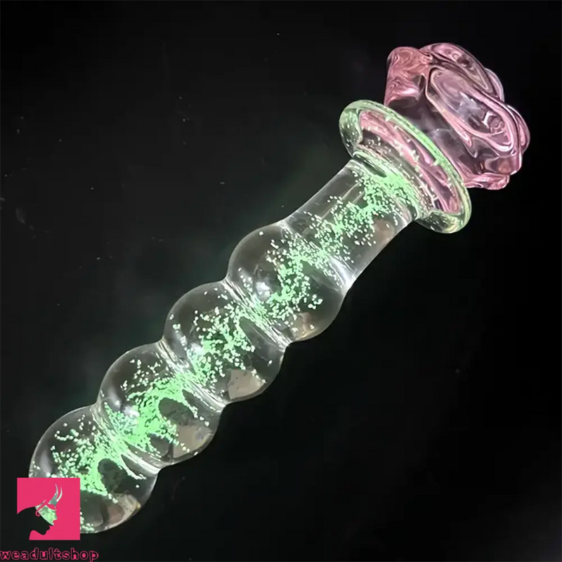 5.7in Glowing Glass Anal Dildo With Rose Base Dildo For Prostate Sex