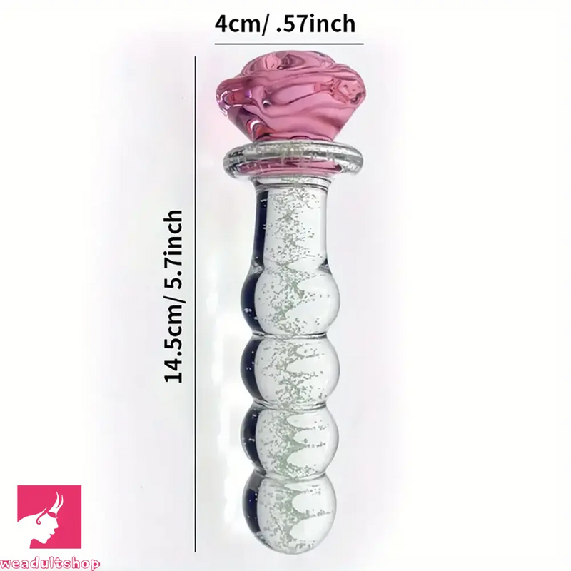 5.7in Glowing Glass Anal Dildo With Rose Base Dildo For Prostate Sex