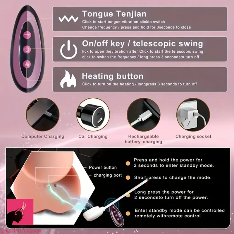 8.66in 4in1 Thrusting Rotation Heating Vibrating Silicone Auto Dildo