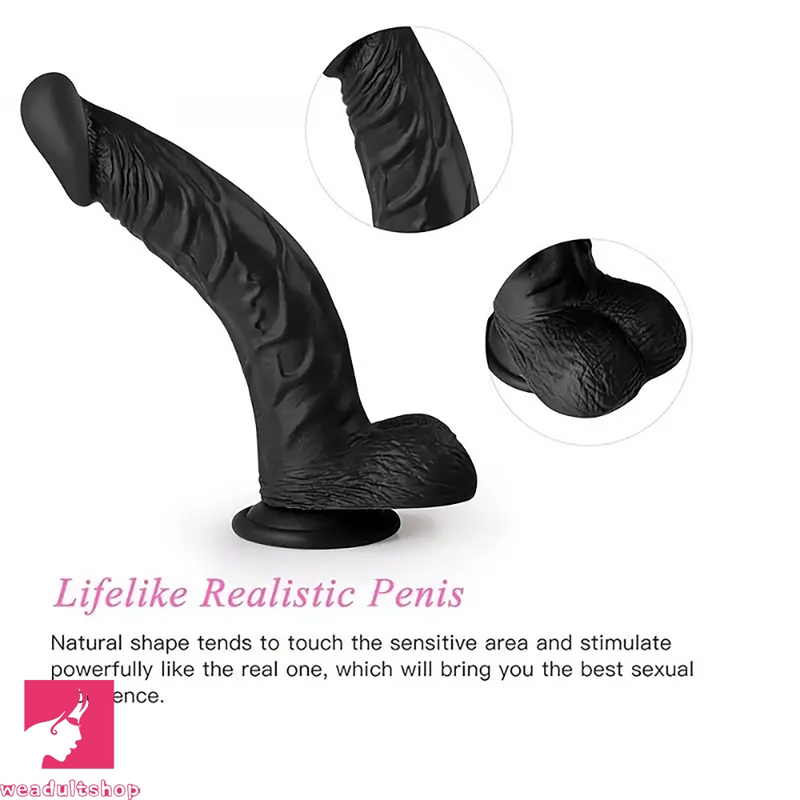 8.86in Black G-Spot Realistic Suction Cup Curved Prostate Anal Dildo