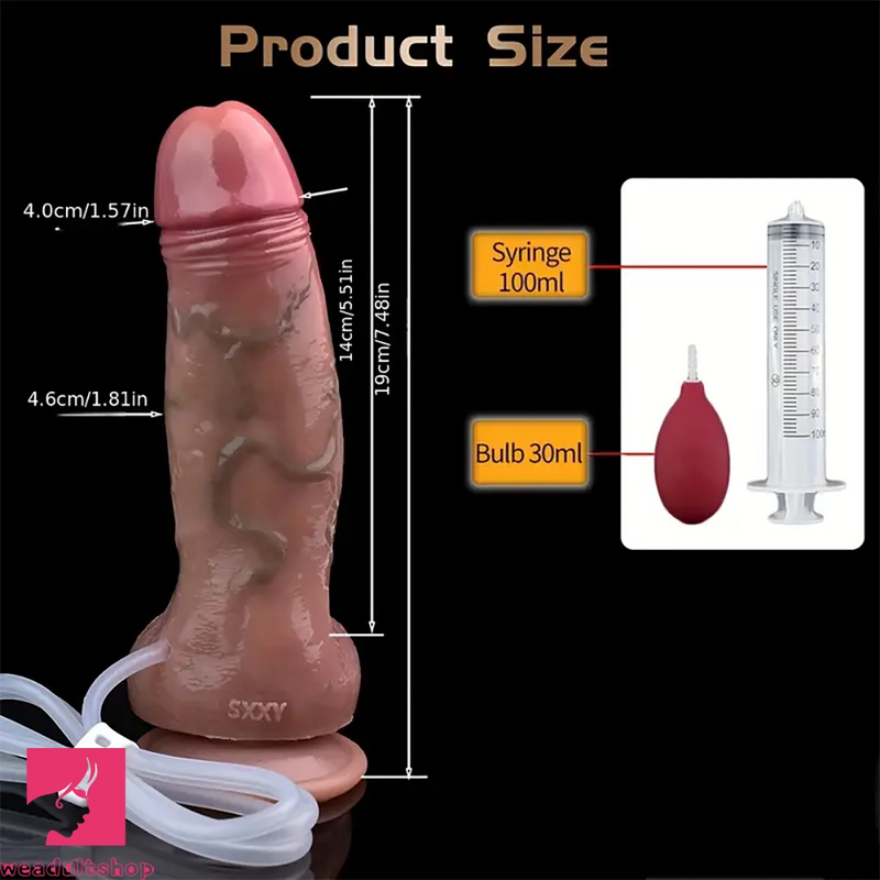 7.48in Realistic Silicone Soft Squirting Adult Dildo With Suction Cup