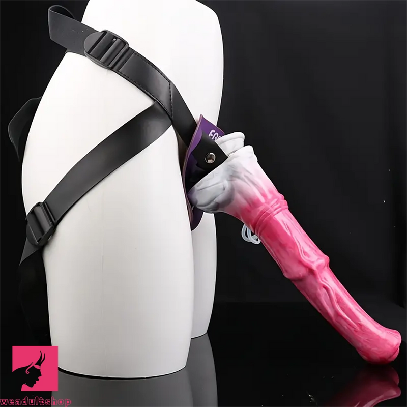 12.2in Genuine Leather Harness Strapon Horse Squirting Soft Dildo