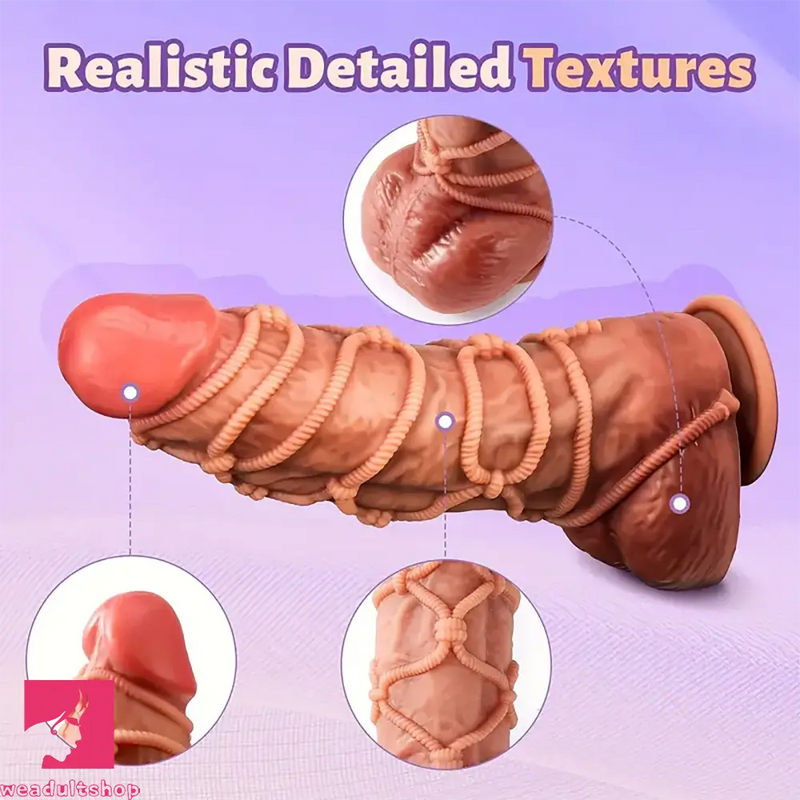 7.8in Realistic Double-Layer Fantasy Silicone Soft BDSM Dildo With Rope