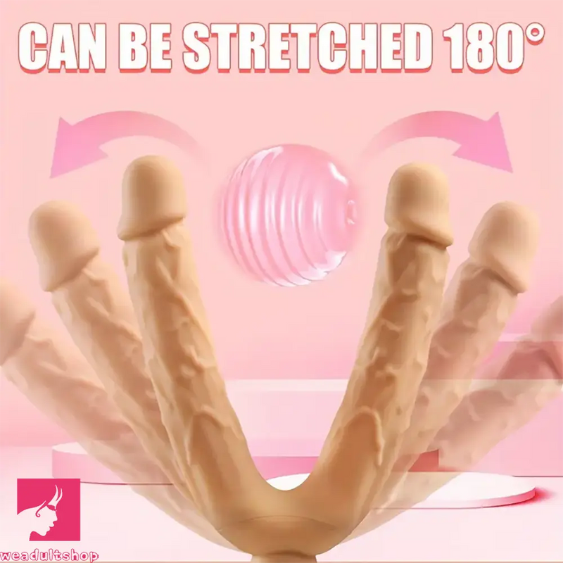 7.63in Double Heads Vibrating Silicone Soft Auto Dildo With Rose Sucker