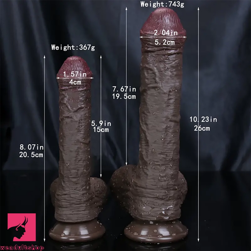 8.07in 10.23in Realistic Soft Silicone Anal Ebony Uncut Cock Dildo