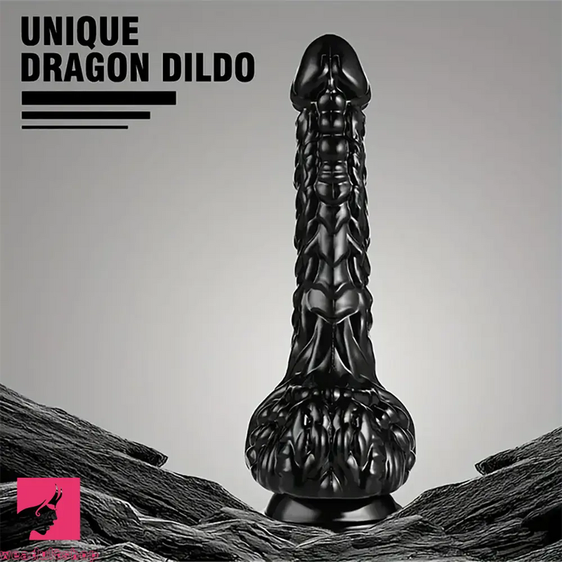 9in Dragon Big Black Fantasy Penis Scales Spiked Silicone Soft Dildo