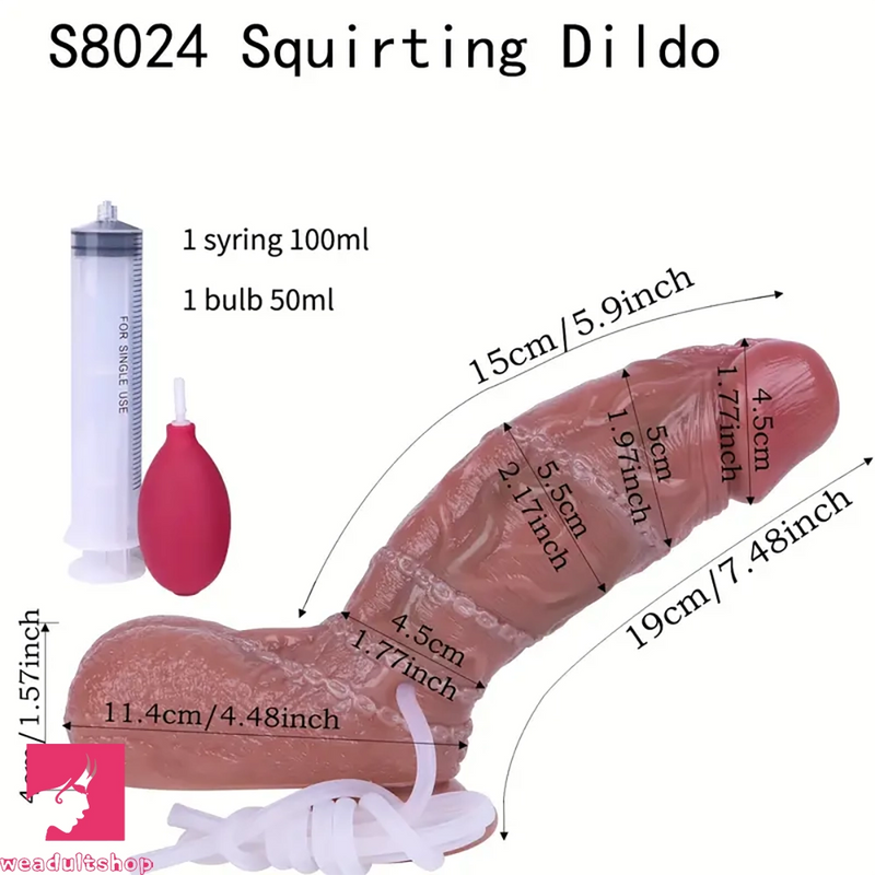 7.48in Realistic Squirting Silicone Curved Dildo With Water Spraying