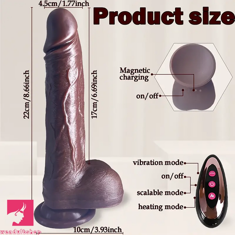 8.66in Telescopic Vibrating Heating Rotation Realistic Soft Cock Dildo