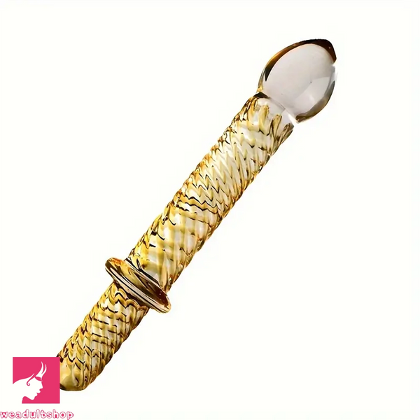 8.7in Golden Pattern Glass Dildo With Handle Sex Toy For Adults