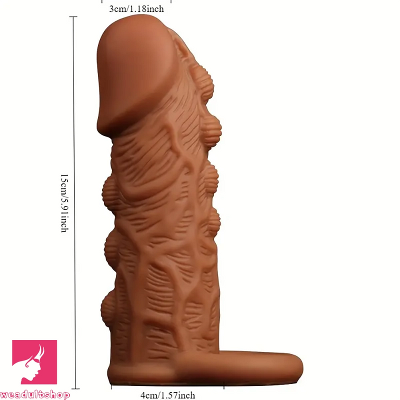 5.91in Silicone Dildo Spiked Cock Sleeve With Double Lock Sperm