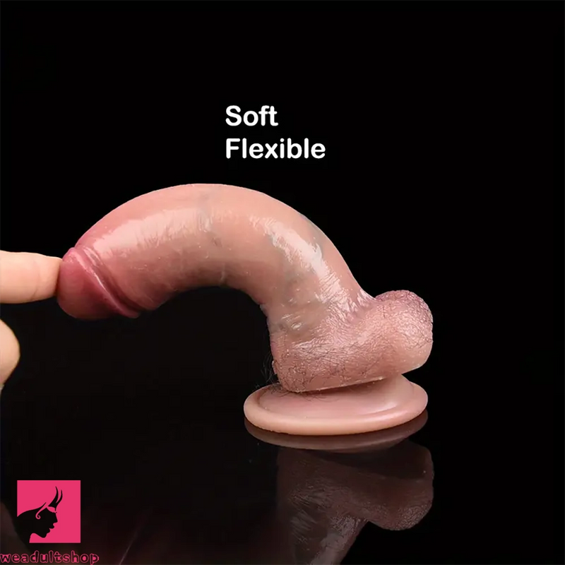 6.18in Super Realistic Silicone Soft Penis Dildo With Hairs Sucker