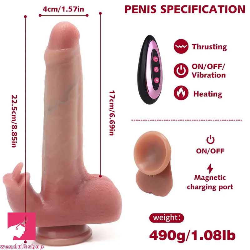 8.85in Realistic Expandable Heated Silicone Tongue Lifelike Dildo